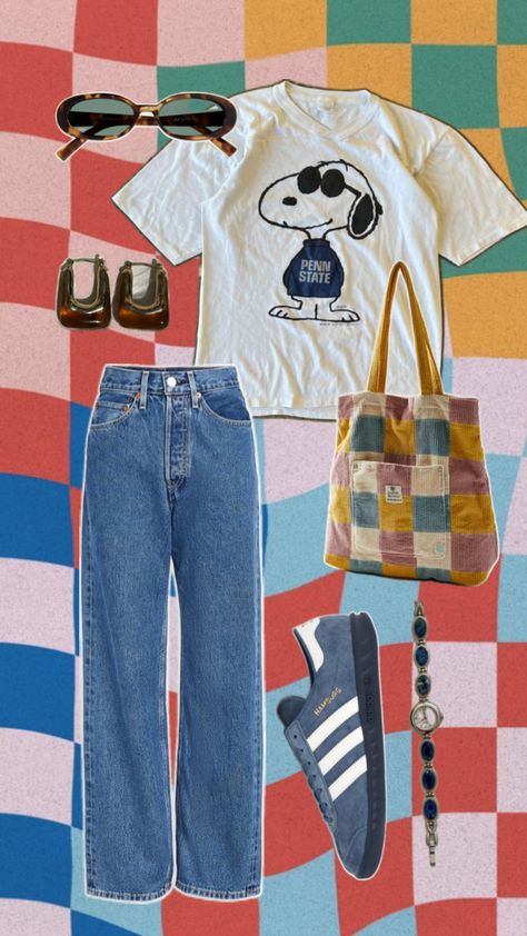 Snoopy Outfit, Inspiration Collage, Cool Girl Aesthetic, Shirt Outfit Ideas, Looks Adidas, Skandinavian Fashion, Outfit Collage, Trending Today, Lookbook Outfits