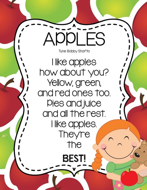 Teaching Thematically To Increase Academic Learning — Kindergarten Kiosk Apple Day Preschool, Apple Songs, Apple Poem, Apple Lesson Plans, Apple Theme Activities, Thematic Teaching, Apple Song, Apple Week, Preschool Apple Theme