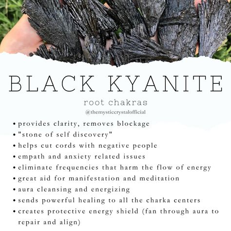 Find out more information about Black Kyanite on my website. Follow the link for more details. Ethically sourced crystals are available for sale there as well! Don't forget to subscribe to our newsletter Kyanite Properties, Kyanite Meaning, Black Kyanite, Kyanite Crystal, Crystal Cave, Crystals Healing Properties, Spiritual Crystals, Reiki Crystals, Pretty Rocks