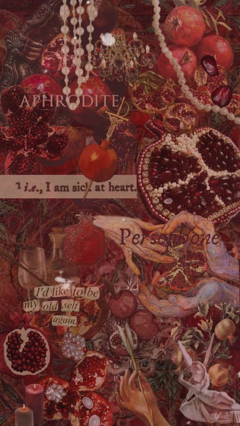 Persephone Pomegranate Aesthetic, Persephone Collage, Garnet Stone Aesthetic, Pomegranate Aesthetic Wallpaper, Wallpaper Pomegranate, Pomegranate Wallpaper Iphone, Aesthetic Pomegranate, Pearls Wallpaper, Persephone Party Theme