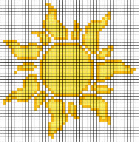 Minecraft Sun Pattern, Tangled Sun Pixel Art, Tangled Pixel Art, Sunflower Pixel Art, Sun Grid Pattern, Sunflower Pixel Art Grid, Sun Pixel Art, Tangled Crochet, Tangled Alpha Pattern