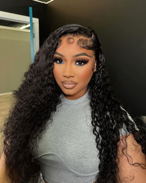 Fyeee❣️Love the middle baby swoop from stylist @ashh.kardashhh🤗   Follow @bombtress_hair for more stunning styles😍  Enjoy best deals and get this inspired look🥰  . . . . . . . . . . . #explore #babyhairs #wiggoals #lacefrontwig #deepwavewigs #curlywig #lacefront #wigunits #wiginstall #lacewigs #lacefrontalwig #issawig #wigsale #wigsforsale #hairvendor #wigfactory #frontalwig #hdwig #humanhairwigs #transparentlace #wigstore #gluelesswig #deepwavehair #wigsforblackwomen #curlyhair #wigmaker Curly Wig With Swoop, Deepwave Frontal Style, Middle Part Deep Wave Wig, Middle Part Curls, Wave Curly Hair, Inspo Hairstyles, Vacation Prep, Wattpad Characters, Brazilian Deep Wave