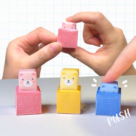 [EASY CRAFT] How to make Mini Squishy Push Pop Box Paper Squishies Template, Mini Squishy, Slinky Toy, Paper Squishy, Paper Video, Diy Kids Games, Pop Box, Push Pop, Push Pops