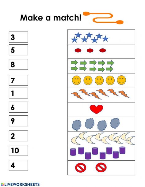 Numbers online worksheet for kindergarten. You can do the exercises online or download the worksheet as pdf. Worksheet Numbers, Number Worksheets Kindergarten, Preschool Number Worksheets, Kindergarten Math Worksheets Free, Number Activity, Matching Worksheets, Preschool Math Worksheets, Kids Worksheets Preschool, Tracing Worksheets Preschool