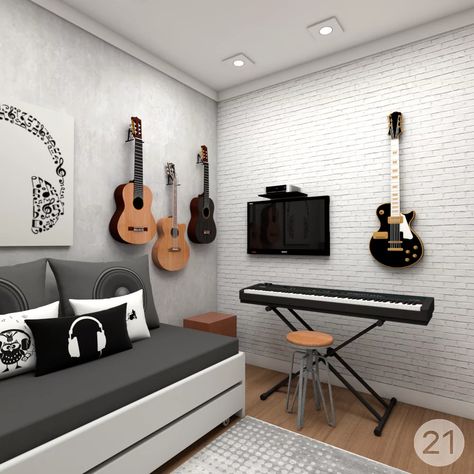 Nashville Room Aesthetic, Small Music Room Ideas Home, Small Music Room, Music Room Ideas, Music Room Office, Music Themed Bedroom, Music Room Wall, Music Room Design, Music Bedroom