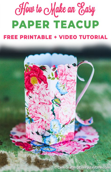 Learn how to make this Easy DIY Paper Teacup with the free printable. This makes a charming and easy wedding favor, tea party favor, shower favor, hostess gift and more! via @jencarrollva Tea Party Favors For Women Diy, Cricut Tea Party Ideas, Tea Party Gifts Favors, Tea Party Favors For Women, Cricut Party Favors, Simple Wedding Favors, Paper Tea Cups, Teacup Crafts, Tea Party Favors