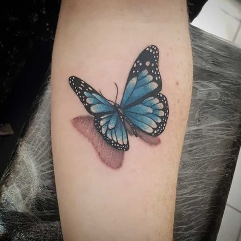 Minimalist Blue Butterfly Tattoo, Blue Morpho Butterfly Tattoo, Morpho Butterfly Tattoo, 555 Tattoo, View Tattoo, 3d Stencil, Ink Butterfly, Butterfly Simple, Butterfly Ideas