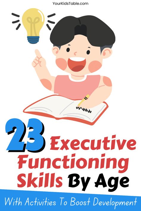 Executive function skills are something that kids can improve over time. Learn activities to improve executive function skills as well as what to executive functioning skills by age to expect from your kids. Learn strategies for kids with ADHD, sensory processing disorder, and those with cognitive impairments. Skills By Age, Executive Functioning Activities, Teaching Executive Functioning Skills, Busy Mom Planner, Executive Functioning Strategies, Teaching Executive Functioning, Child Development Activities, Executive Function, Executive Functioning Skills