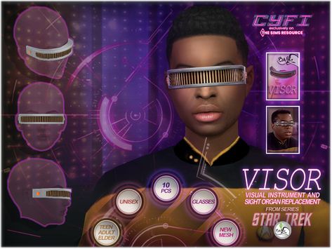 The Sims Resource - CyFi - VISOR Geordi La Forge, Rachel Green Friends, Sims 4 Cc Eyes, Character Wardrobe, Kids Winter Hats, La Forge, Sims 4 Downloads, Sims 4 Collections, Sims 4 Cas