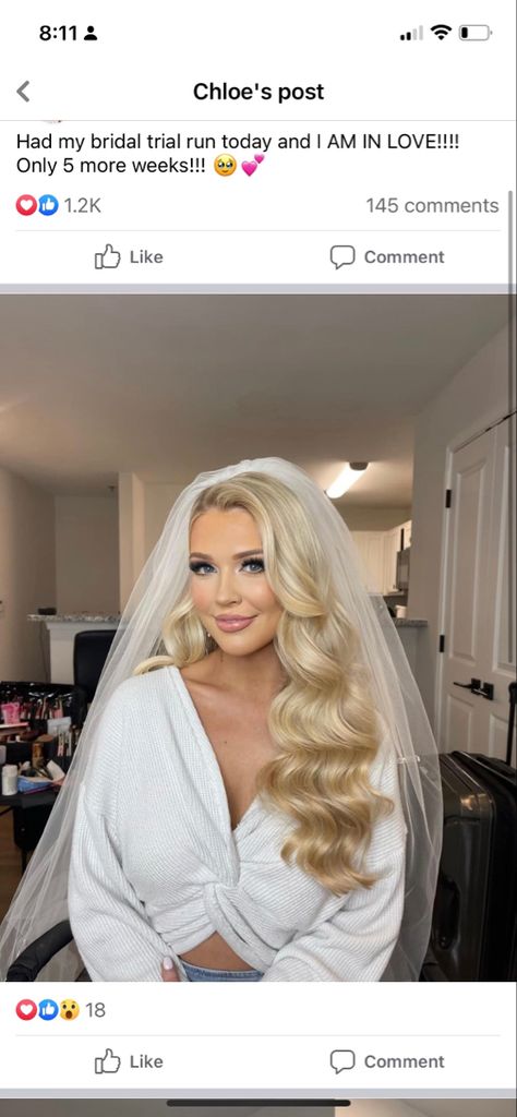 Bouffant Hair Wedding, Big Curls Middle Part Bridal Hair, Pin Curl Wedding Hair, Wedding Hair Down Big Curls, Hollywood Waves Blonde Hair, Bridal Hair Pinned On One Side, Vintage Wedding Hair With Veil, Old Hollywood Hair With Veil, Glam Wedding Hair With Veil