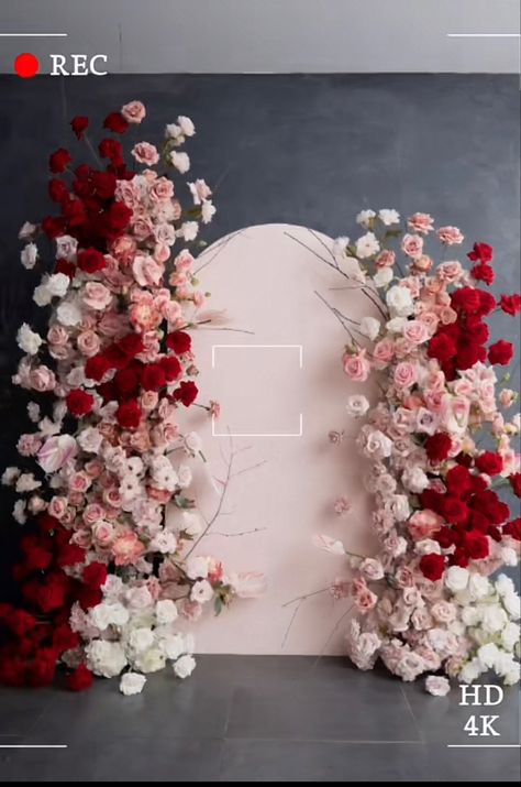 Number Flowers Design, Red Pink Wedding Backdrop, Rose Theme Party Decorations, Wedding Venue Color Scheme, Red Theme Baby Shower Ideas, Roses Decoration Party, Pink And Red Bridal Shower Decor, Valentines Photoshoot Backdrop, Grey Wedding Color Schemes