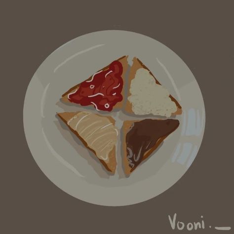 Digital drawing of a single slice of toast cut into 4 pieces with 4 different toppings Remus Lupin Drawing, Remus Lupin Icons, Moony Toast, Remus Lupin Moony, Remus Lupin Fan Art, Remus Lupin Aesthetic, Harry Potter Painting, Marauders Fan Art, All The Young Dudes