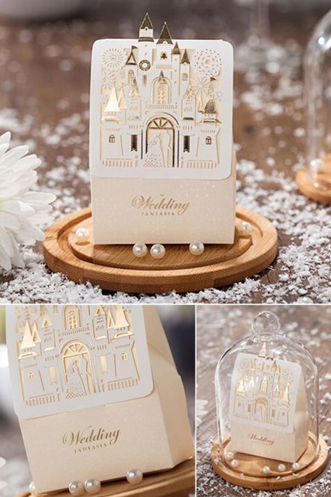 laser cut and foil disney wedding favor box Disney Wedding Favors, Popular Wedding Colors, Wedding Favors And Gifts, Tema Disney, Disney Wedding Theme, Wedding Candy Boxes, Candy Wedding Favors, Paper Candy, Wedding Gift Boxes