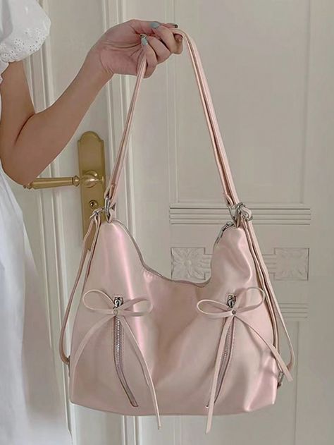 Bowknot Backpack For Women, Fashionable Korean Style Tote Bag With Large Capacity, Suitable For Traveling, Walking And ShoppingI discovered amazing products on SHEIN.com, come check them out! Cute Grocery Bags, Medium Size Bag, Pink Bags Aesthetic, Cute Bags And Purses, Pocket Locket, Coquette Bag, Cute Totes, Fashion School Bag, Pink Purses