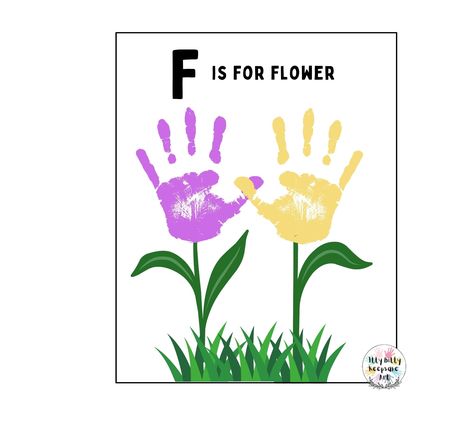 Letter F Handprint Craft Art Printable Template / Alphabet Crafts F Is For Flower Craft, Letter F Handprint, Letter F Crafts For Toddlers, F Crafts Preschool, F Is For Flower, Kids Crafts Letters, Letter F Craft, Handprint Template, Flower Handprint