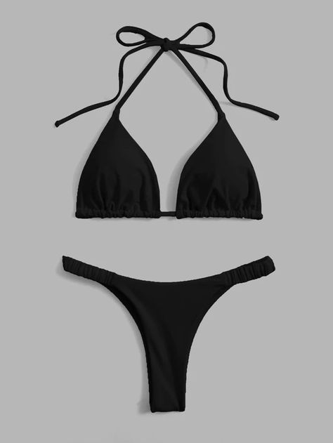 2 Piece Bathing Suits, Casual Goth, Simple Outfits For School, Black Bathing Suits, Black Swimwear, Cute Bikinis, Triangle Bra, Womens Bathing Suits, Beachwear For Women