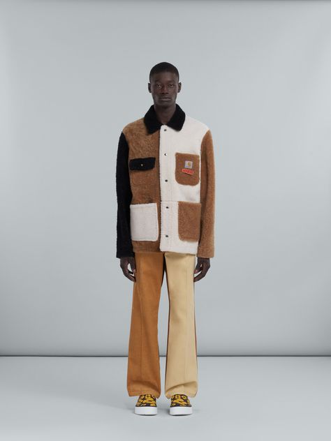 MARNI x CARHARTT WIP - shearling reversible jacket | Marni Marni Market, Reversible Jacket, Block Design, Carhartt Wip, Men's Wear, Bags Accessories, Online Clothing, Patch Logo, Brave