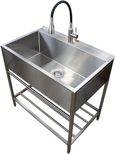 Transolid TFH-3622-SS 36 in. x 22 in. x 34.3 in. Stainless Steel Laundry Sink with Wash Stand in Brushed Satin - Amazon.com Outdoor Sink Station, Sink Station, Stainless Steel Utility Sink, Outdoor Sink, Restaurant Kitchen Design, Commercial Kitchen Design, Stainless Steel Work Table, Commercial Sink, Green Apartment