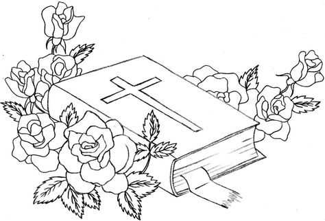 Open Bible Drawing, Bible Drawing Ideas, Bible With Flowers, Bible Study Crafts, Drawing Roses, Christian Drawings, Jesus Coloring Pages, Bible Journaling Printables, Bible Drawing