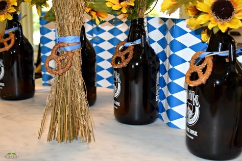 Oktoberfest Party Centerpieces, Oktoberfest Centerpieces Diy, Octoberfest Centerpieces, October Fest Decorations, Oktoberfest Wreath, Oktoberfest Table Decorations, German Thanksgiving, Growler Centerpiece, Oktoberfest Decor