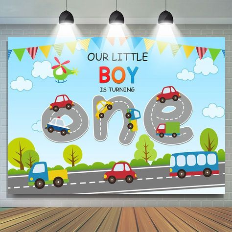 Photos On Products 045 Transportation Birthday Theme, Simba Birthday, 1st Birthday Backdrop, Diy Birthday Backdrop, Transportation Birthday, Baby Birthday Decorations, Car Birthday Theme, Happy Birthday Backdrop, Car Theme