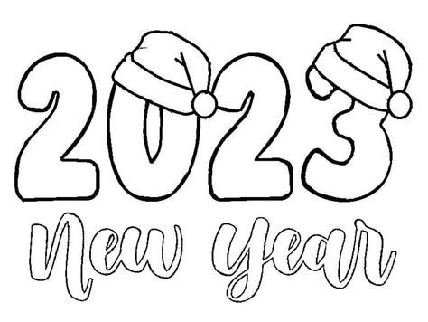 2023 New Year New Year Easy Drawing, Happy New Year 2023 Drawing, Happy New Year Drawing Ideas, Happy New Year Painting, Happy New Year Coloring Pages, New Years Drawing Ideas, New Year's Drawings, New Year Coloring Pages, Happy New Year 2023