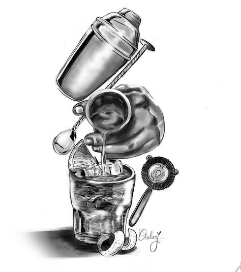 Bunny on Instagram: “Drew this for my bartender friend🤍 Can’t wait to see it tattooed on! #artoftheday #bartenderlife” Alcohol Glass Tattoo, Bar Tender Tattoo, Tattoos For Bartenders, Bartender Tattoo Ideas For Men, Bartending Tattoos Ideas, Bartender Wallpaper, Bar Tattoo Ideas, Bartending Tattoos, Bartender Drawing