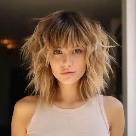 Shaggy Haircut For Thick Wavy Hair, Shag Collar Bone Length Hair, Lob Haircut With Wispy Bangs, Medium Length Blonde Shag Haircut, Med Shaggy Haircuts, Shag Bobs For Fine Hair, Taylor Swift Shag Haircut, Short Shag Hairstyles Round Face, Shaggy Medium Hair With Bangs Round Face