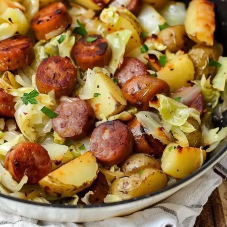 {20 Minute} Kielbasa Cabbage Potato Skillet Kielbasa Cabbage, Kielbasa And Cabbage, Potato Skillet, Balsamic Onions, Vegetarian Sausages, Cabbage And Potatoes, Kielbasa Recipes, Skillet Potatoes, Kielbasa