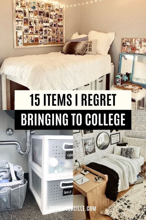 Here's what not to bring to college dorm! In this post, discover the items I wish I hadn't brought to college. Check out this list and learn how to simplify your college packing list. Learn from my experience to avoid common mistakes and effortlessly enhance your dorm room essentials. Tap on to find out what to bring to your college dorm instead! Things I Regret Buying, Packing For College, Pack For College, College Dorm Diy, Dorm Room Items, Lofted Dorm Beds, Dorm Packing, Dorm Room Essentials List, My Dorm Room