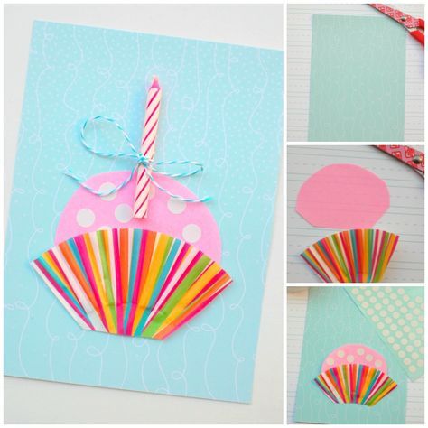 Instead of giving out store bought cards, try mixing things up with a handmade one. Isn’t this cupcake DIY birthday card super cute and fun? Easy Birthday Cards Diy, Cupcake Birthday Cards, Diy Cupcake, Cupcake Card, Diy Cupcakes, Birthday Crafts, Diy Candy, Kids Birthday Cards, Birthday Cards Diy