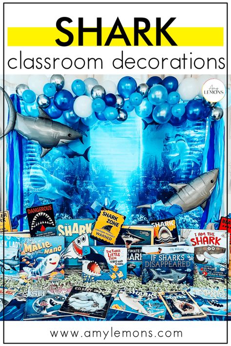 Shark Week Classroom Decoration Ideas Ocean Classroom Transformation, Shark Classroom Theme, Shark Week Party, Amy Lemons, Classroom Decoration Ideas, Sentence Activities, Shark Decor, Ocean Unit, Classroom Transformation