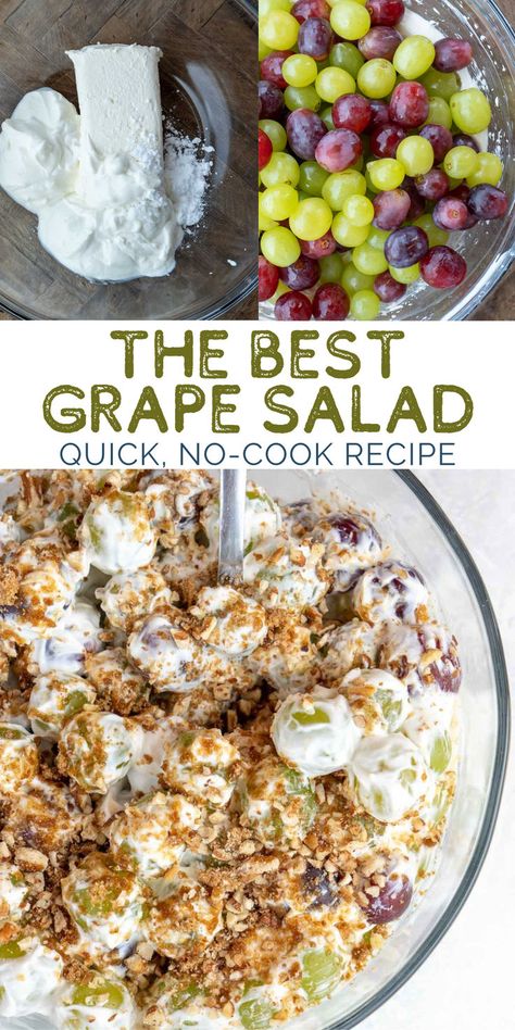 Learn how to make the best Grape Salad! This no cook dish is ready in less than 10 minutes and perfect for potlucks! You will love this refreshing fruit salad on a hot summer day at a fun picnic or family cookout. It's the perfect side dish with burgers, hot dogs, or grilled chicken! Family Cookout, Picnic Side Dishes, Burger Side Dishes, Potluck Salad, Cookout Sides, Cookout Side Dishes, No Cook, Grape Salad, Side Dishes For Bbq