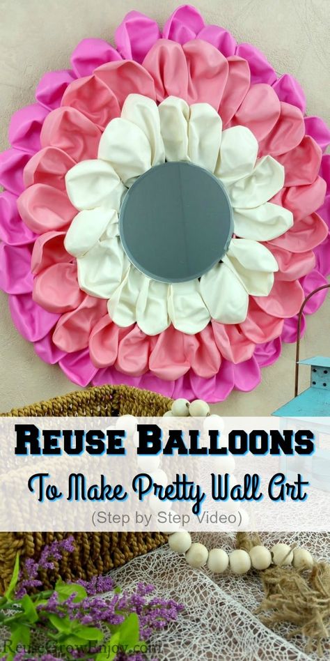 Ever have a party or go to one with tons of balloons? Don't throw them away, I am going to show you how to make this pretty balloon craft wall art that will... Upcycling Ideas Diy, Balloon Craft, Pretty Wall Art, Craft Wall Art, Pretty Balloons, Room Decor Crafts, Home Decor Diy Crafts, Craft Wall, Balloon Crafts