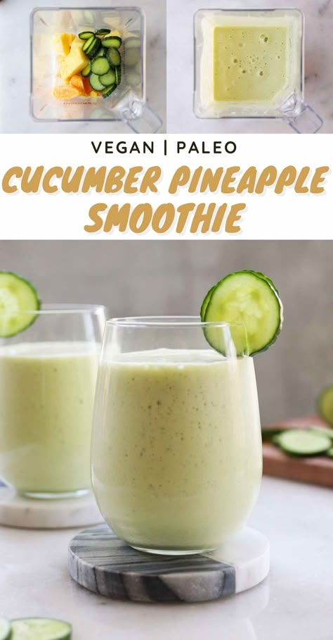 Cucumber Fruit Smoothie, Cumcuber And Pineapple Smoothie, Cucumber Ginger Pineapple Smoothie, Cucumber And Pineapple Smoothie, Smoothies With Cucumber, Cucumber And Pineapple Detox Smoothie, Cucumber Drinks Healthy, Cucumber Ginger Smoothie, Cucumber Smoothie Recipes