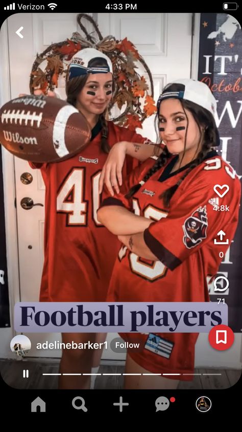 Football And Cheerleader Halloween Costume, Preppy Football Players Halloween Costume, Bff Halloween Costumes Football Players, Ref And Football Player Costume, Holloween Costume Football, Cute Duo Halloween Costumes Best Friends Cowgirl, Football Player Halloween Costume, Football Player Halloween, Football Player Costume