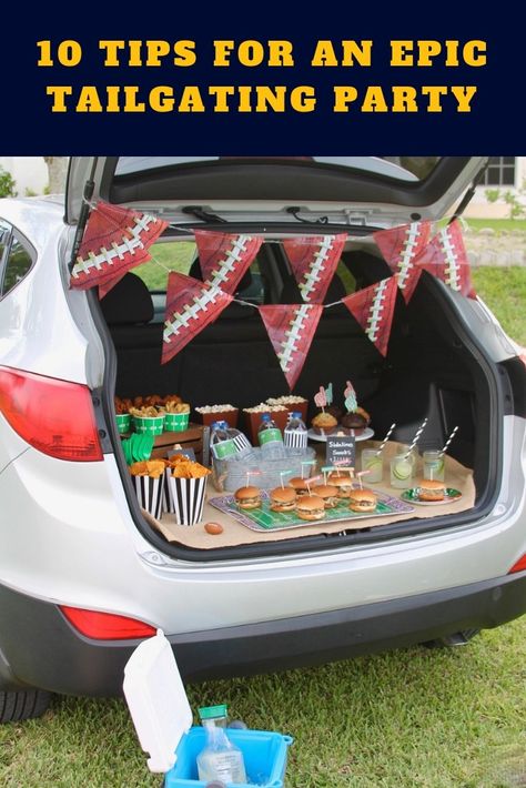 10 Tips for throwing the best tailgating party Tailgate Party Decorations, Football Party Supplies, Denver Bronco, Football Invitations, Mini First Aid Kit, Game Day Party, Football Decorations, Night Food, Football Themes