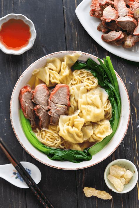 Our Wonton Egg Noodle Soup is a longstanding family favorite! Learn 2 ways to wrap wontons and enjoy them in a classic Cantonese style broth! #wontoneggnoodlesoup #cantonesewontons #cantonesewontonsoup Egg Noodle Soup, Gowanus Brooklyn, Wonton Noodles, China Food, Char Siu, Wontons, Food Photography Tips, Noodle Soup Recipes, Fish And Meat