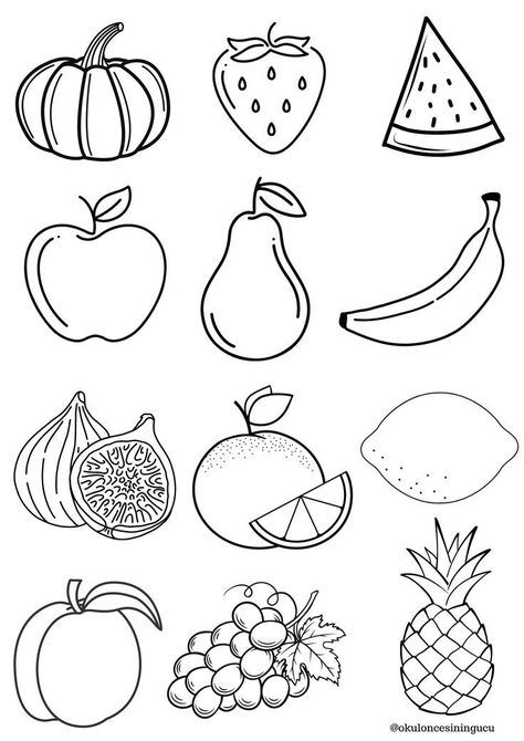 Sketch Of Fruits, Easy Fruits Drawing, Fruit And Vegetable Drawing, Fruits Sketch, Vegetables Coloring Pages, Kids Colouring Printables, Vegetable Coloring Pages, Monster Truck Coloring Pages, Free Kids Coloring Pages