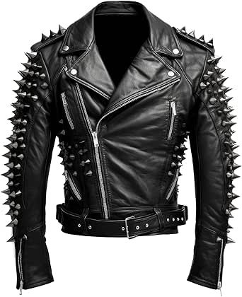 The Next Mens Motorbike Jacket Rock Punk Spike Studded Motorcycle Biker Zipper Genuine Leather Jackets Man Leather Jacket, Punk Rock Jacket, Black Alternative Biker Jacket With Spikes, Spiked Leather Jacket Men, Black Spiked Alternative Biker Jacket, Black Biker Leather Jacket With Spikes, Luxury Punk Biker Jacket With Rivets, Motorbike Jackets, Biker Jacket Men