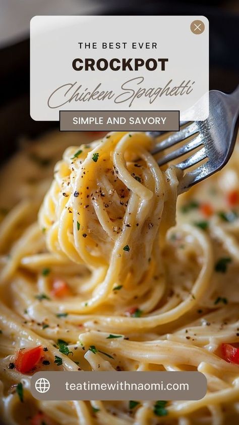 Whip up this delicious and creamy CrockPot Chicken Spaghetti with minimal effort! This easy slow-cooker recipe combines tender chicken, spaghetti, and a rich, cheesy sauce, making it a perfect family dinner. Ideal for busy weeknights or meal prep, this comforting dish will become a household favorite. Crockpot Chicken Spaghetti Recipe, Simple Crockpot Chicken, Chicken Spaghetti Recipe Crockpot, Crock Pot Cheesy Chicken, Gut Protocol, Crockpot Chicken Spaghetti, Creamy Crockpot Chicken, Chicken Spaghetti Recipe, Simple Crockpot