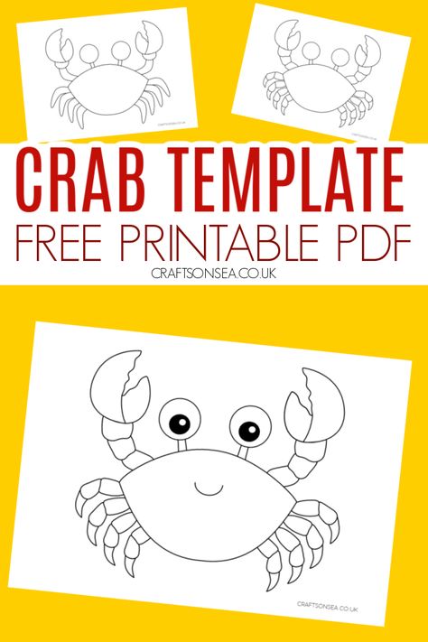 Crab Template: FREE Printable PDF Crab Crafts For Preschoolers, Crab Coloring Page Free Printable, Crab Templates Free Printable, Crab Preschool Activities, Crab Craft Preschool, Ocean Life Crafts, Crab Template, Crab Outline, Crab Printable