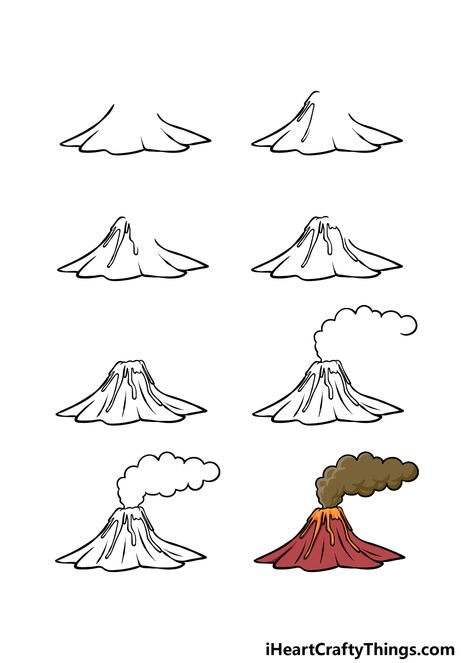 Cartoon Volcano, Volcano Drawing, Nature Drawing For Kids, Cool Drawing Ideas, Cool Drawing, Bike Illustration, Start Drawing, Counting Numbers, Geometric Pattern Art