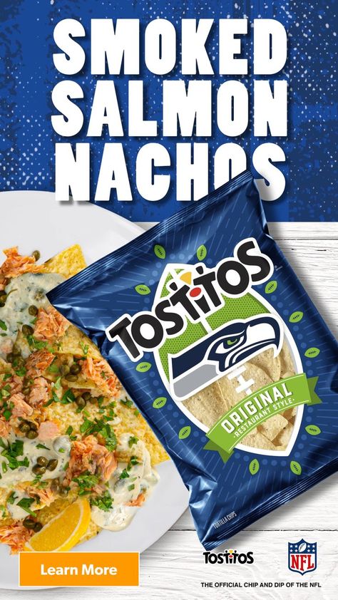 Grab the Tostitos Seahawks Team Bag today and make the epic Smoked Salmon Nachos for game day! Salmon Nachos, Salmon Snack, Salmon Healthy, Healthy Salmon Recipes, Healthy Salmon, Recipes Appetizers And Snacks, Team Bags, Holiday Appetizers, Chicken Dishes Recipes