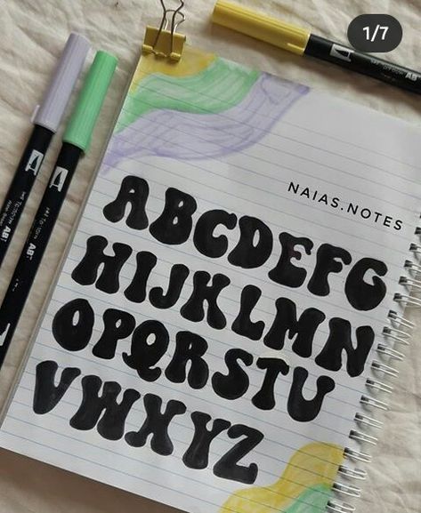 Cute Caligrafy Ideas, Aesthetic Bubble Letters, Bubble Letters Font, Font Aesthetic Alphabet, Aesthetic Letters Alphabet, Abecedario Aesthetic, Aesthetic Alphabet, Hand Lettering Alphabet Fonts, Alfabet Font