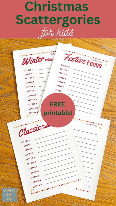 Get ready for festive fun with Christmas Scattergories for kids! 🎄 This free printable game is perfect for family game nights and holiday parties. It's a great way to spark creativity and laughter among younger children. Download now and make your Christmas season unforgettable! ✨ #ChristmasGames #FreePrintable #FamilyFun Christmas Scattergories, Christmas Reading Activities, Printable Games For Kids, Holiday Activities For Kids, Christmas Reading, Free Printable Games, Halloween Activities For Kids, Christmas Activities For Kids, Printable Game