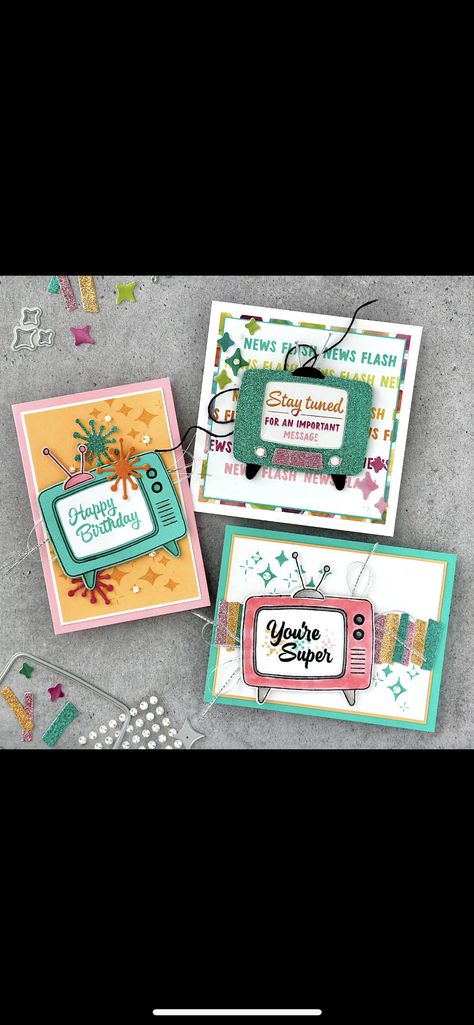 Tune In Stampin Up Cards, Stampin Up Cards, Stamp Set, Stampin Up, Birthday Cards, Tv, Card Making, Stamp, Paper Crafts