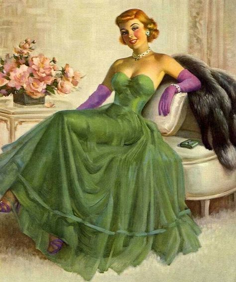 Green Evening Gowns, Pin Up Vintage, Pin Up Girl Vintage, Glamour Vintage, Green Gown, Redhead Beauty, Vintage Pin Up, Va Va Voom, Arte Fantasy