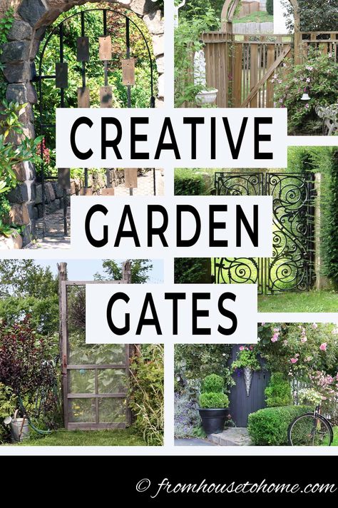 These DIY creative garden gate ideas are awesome! Whether you are looking for a metal, wooden, or wrought iron gate, you can find some inspiration for your backyard or front yard landscape. #fromhousetohome #gardengates #gardeningideas #gardeningtips #landscapeideas #gardening #structures #backyardlandscaping Cheap Fence Ideas, Old Garden Gates, Garden Gate Ideas, Tor Design, Old Garden Tools, Wooden Garden Gate, Backyard Gates, Garden Gates And Fencing, Metal Garden Gates