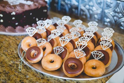 Dessert For Engagement Party, Engagement Party Boho Theme, Donuts Bridal Shower Ideas, Donut Bachelorette Party, Engagement Party Treats, Bridal Shower Donut Theme, Donut Themed Bridal Shower Ideas, Engagement Party Inspiration, Engagement Party To Do List